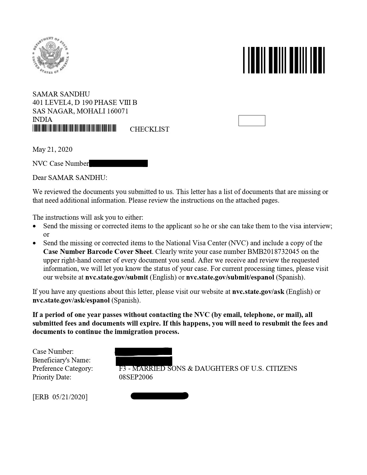 Welcome Letter From NVC For Immigrant Visa Processing